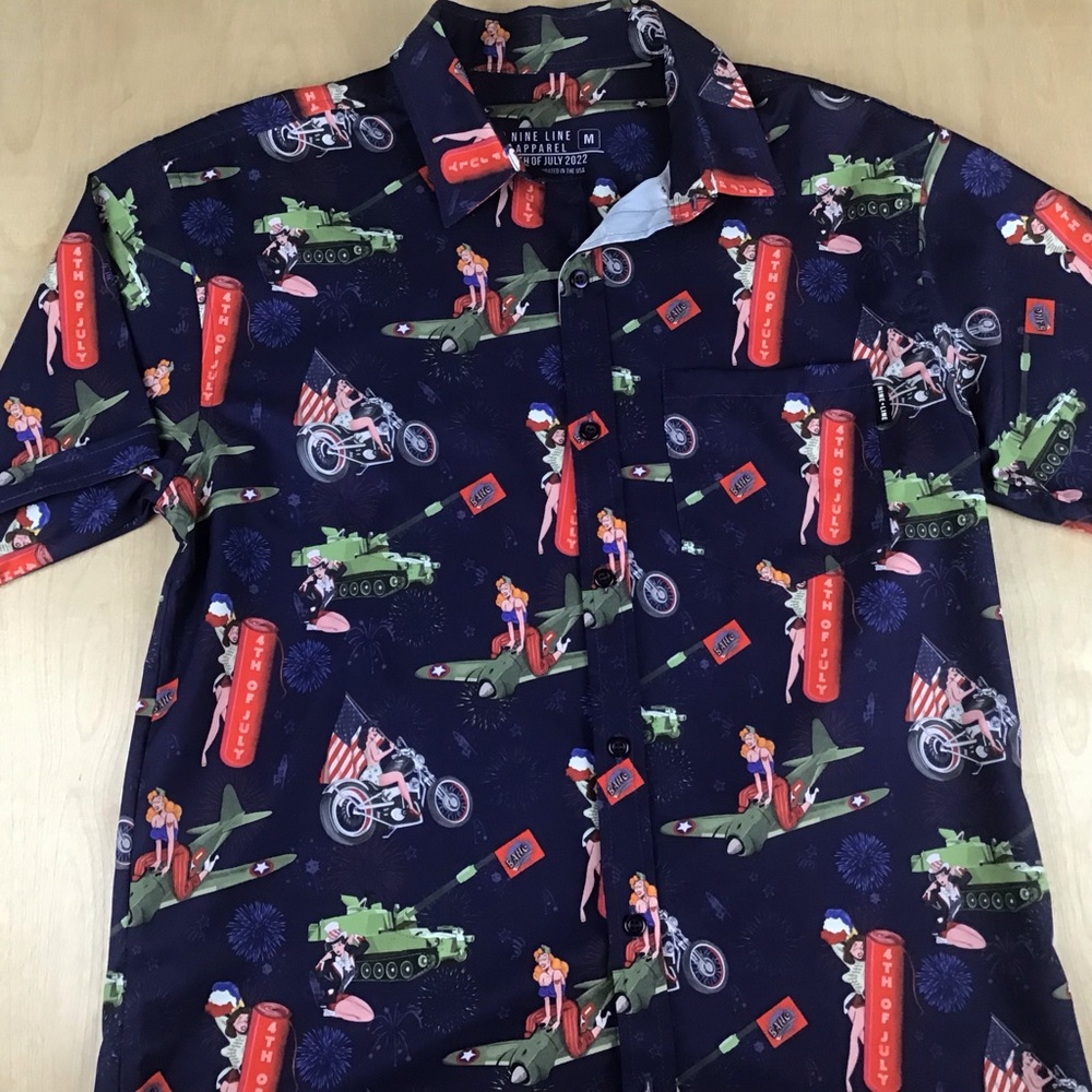 Nine Line Apparel Mens Med Fourth Of July Independence Day Hawaiian Shirt